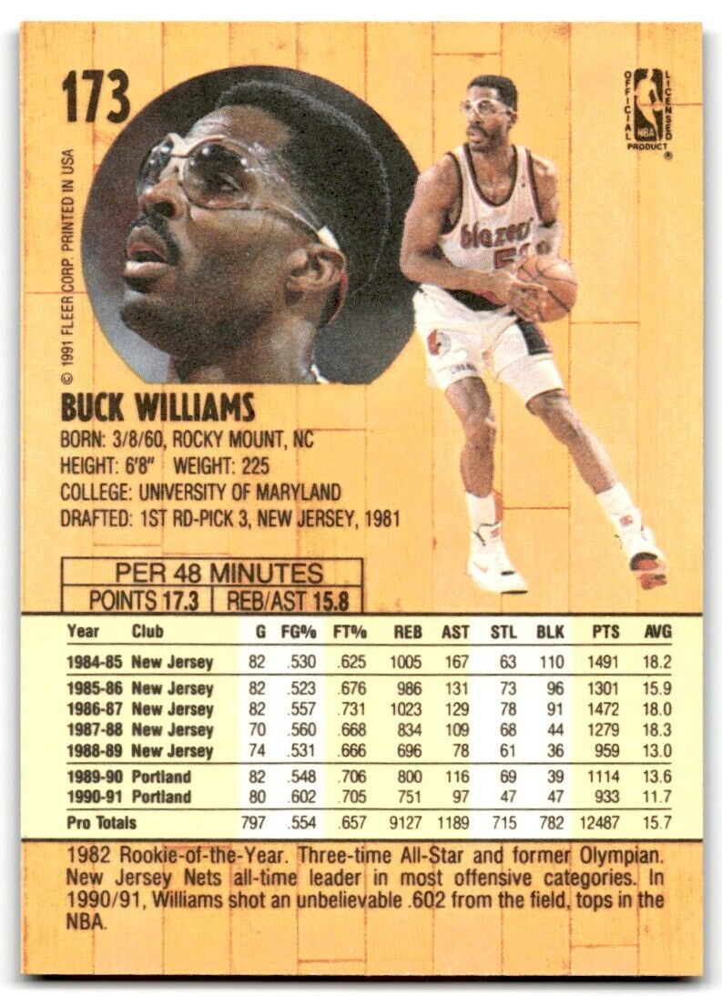 1991-92 Fleer Buck Williams Portland Trail Blazers #173