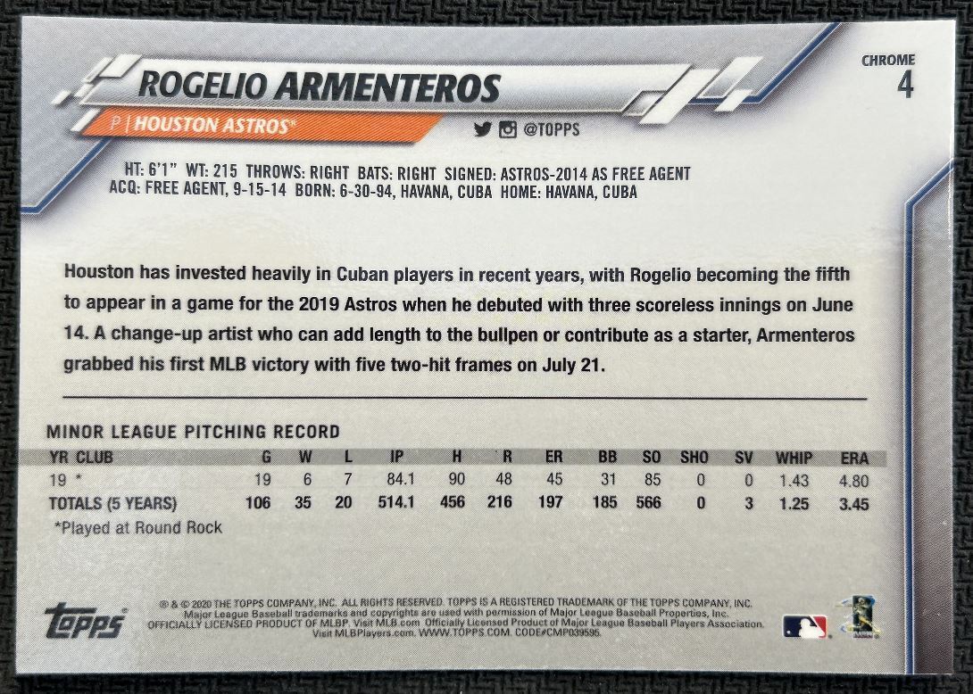 2020 Topps Chrome Rogelio Armenteros Rookie Houston Astros #4