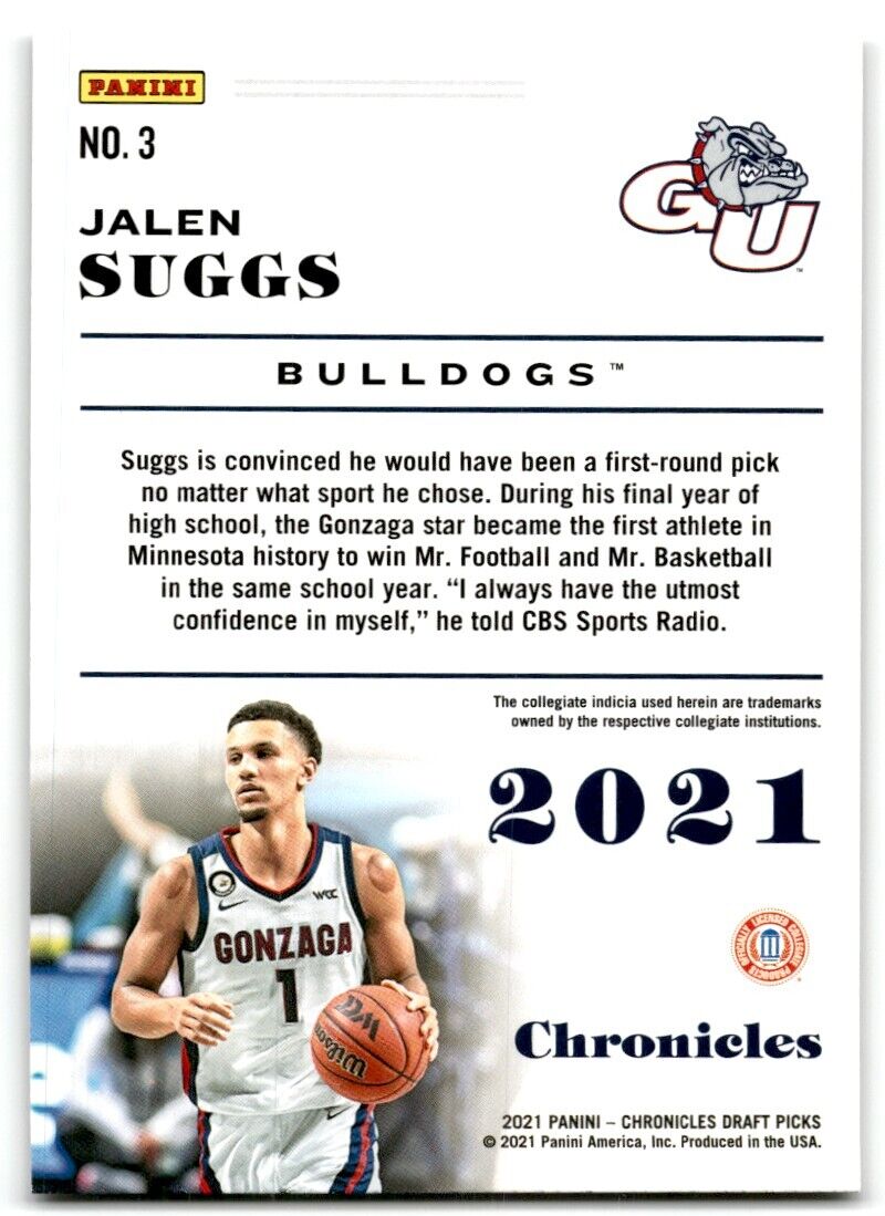 2021-22 Panini Chronicles Draft Picks Jalen Suggs Gonzaga Bulldogs #3