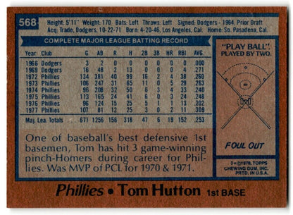 1978 Topps Tom Hutton Philadelphia Phillies #568