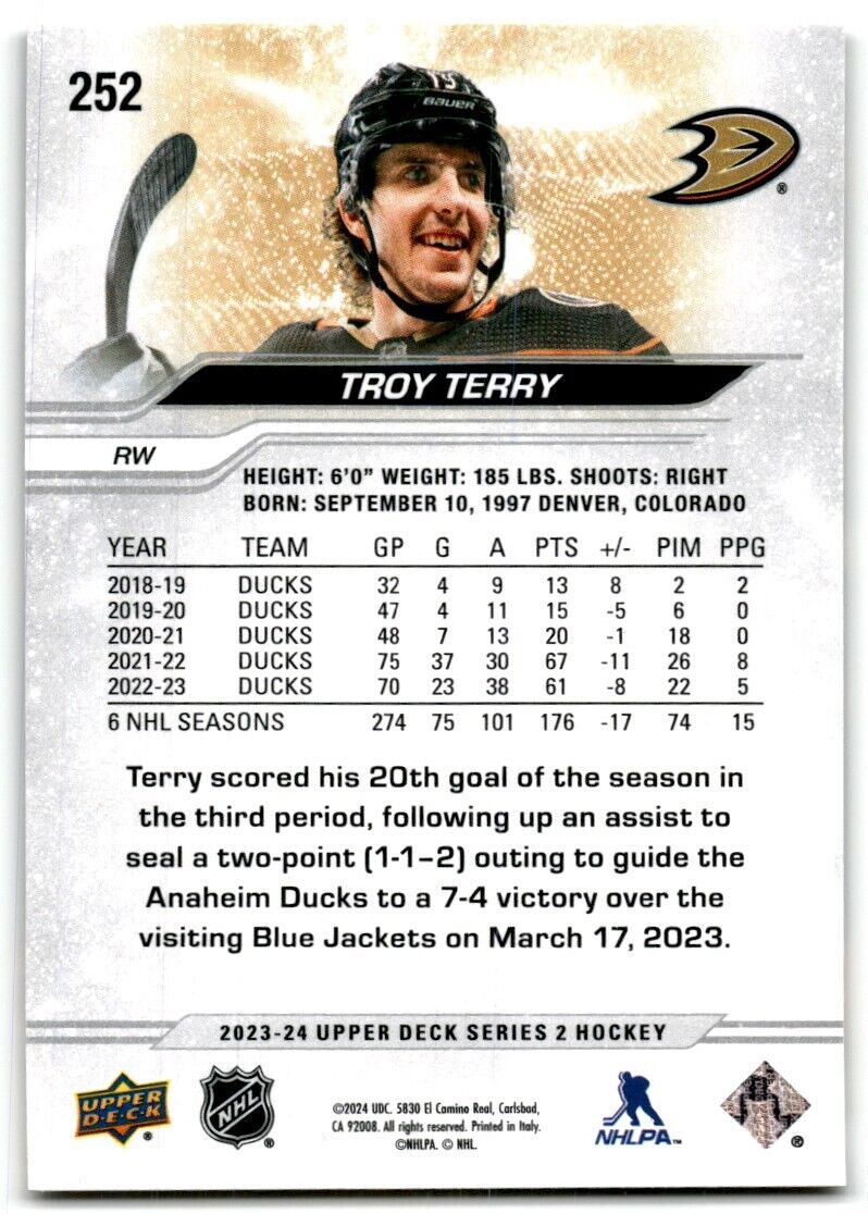 2023-24 Upper Deck Troy Terry Anaheim Ducks #252