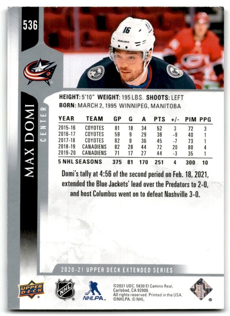 2020-21 Upper Deck Max Domi Columbus Blue Jackets #536