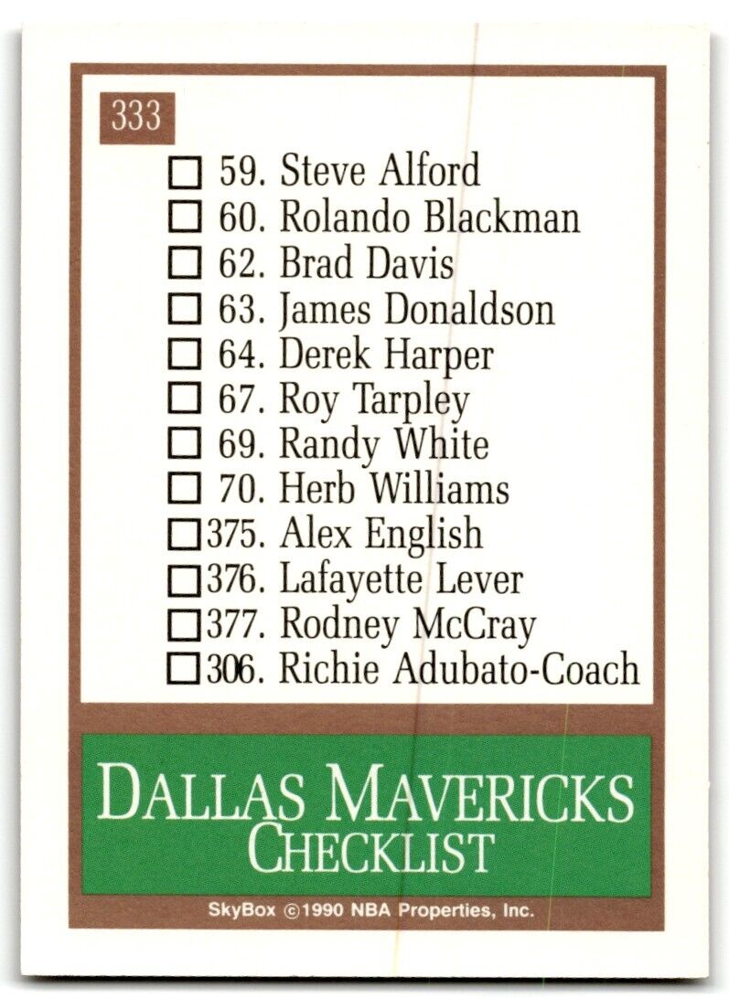 1990-91 SkyBox Dallas Mavericks Dallas Mavericks #333