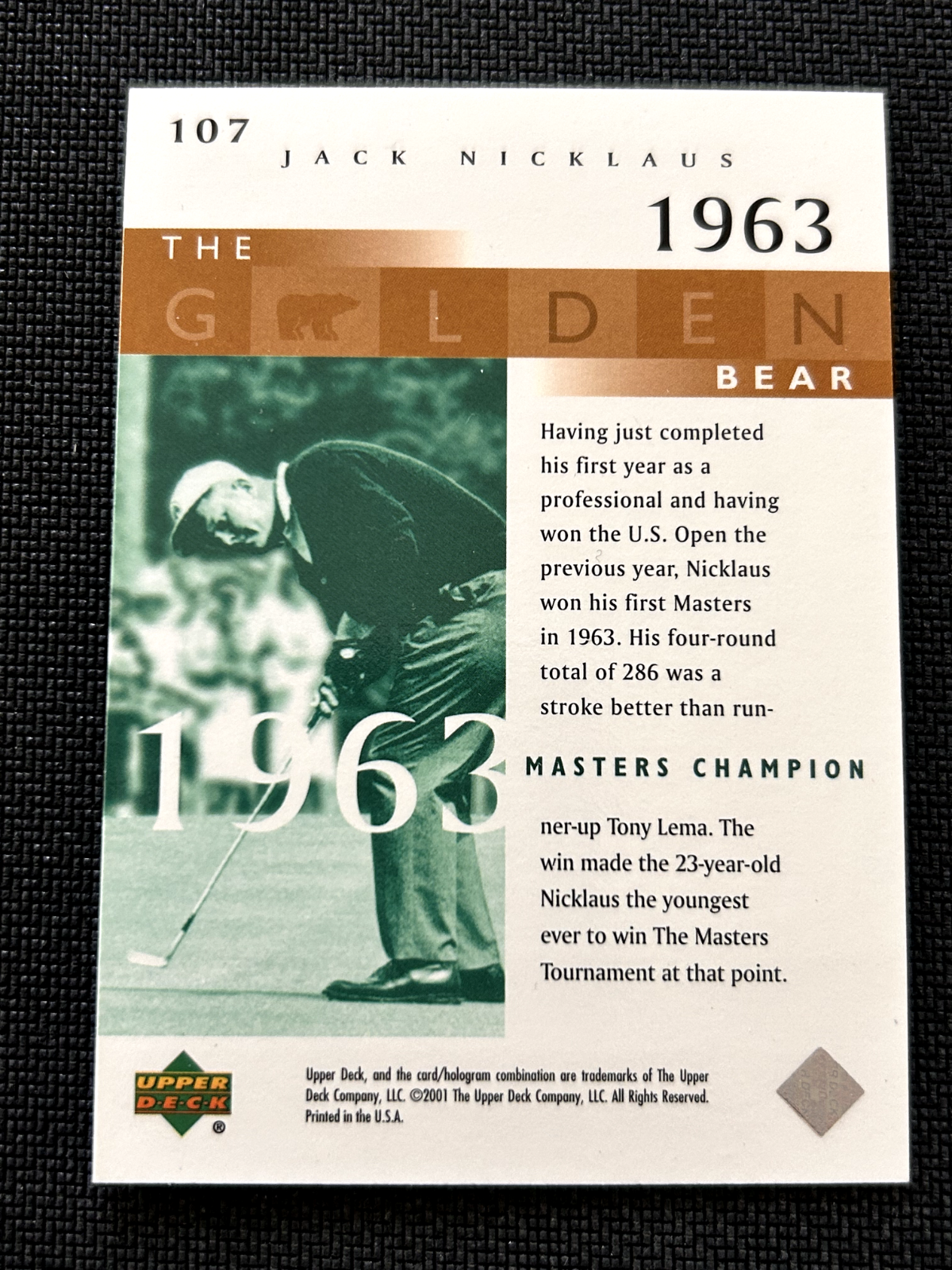 Jack Nicklaus 2001 Upper Deck Golf The Golden Bear #107 1963 Masters Champion