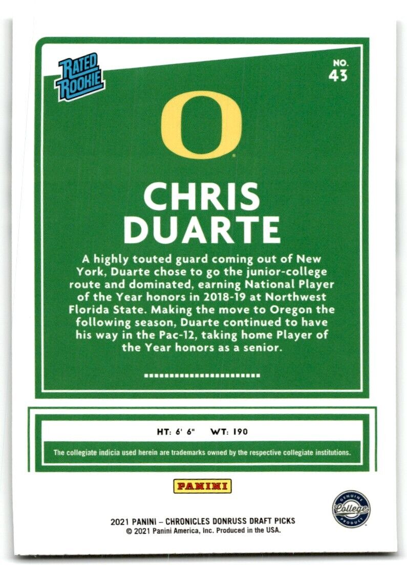 2021-22 Panini Chronicles Donruss Draft Picks Chris Duarte Oregon Ducks #43