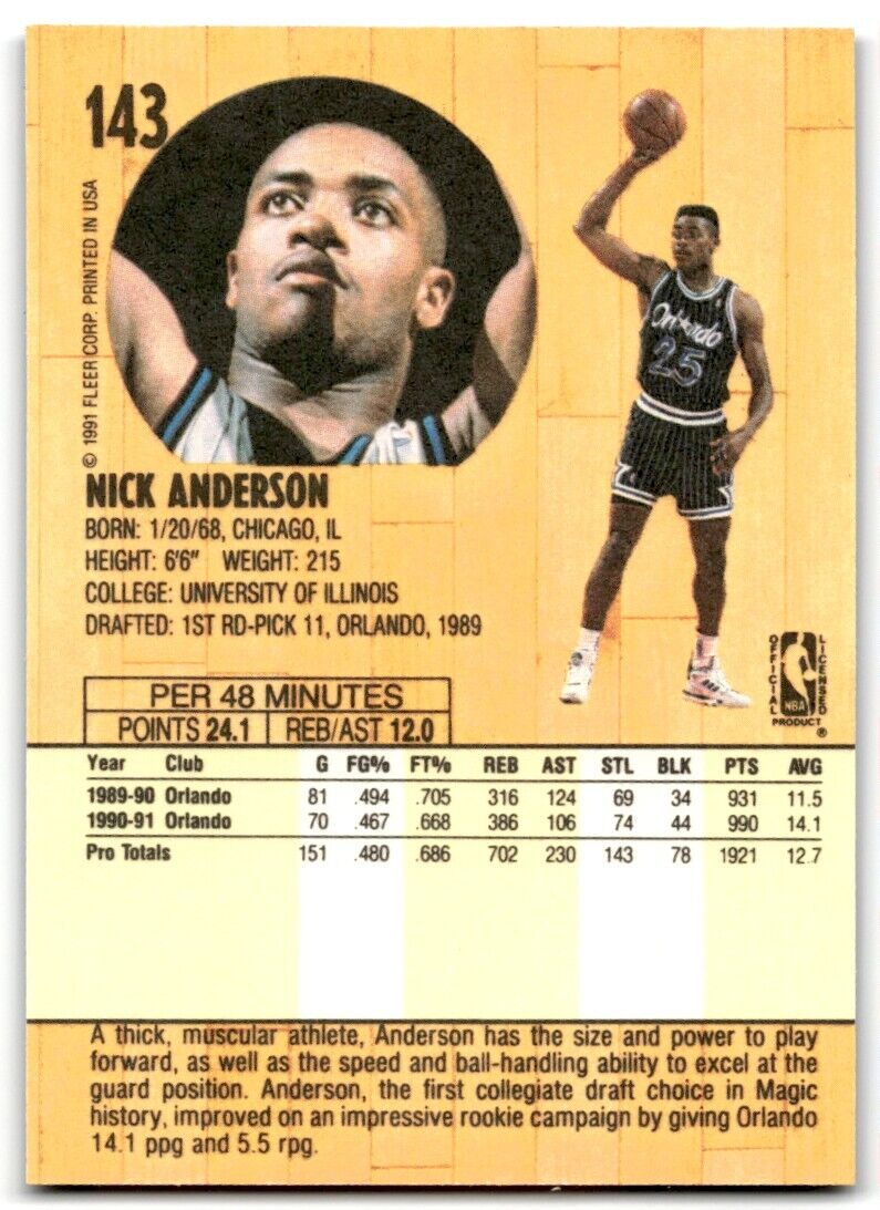 1991-92 Fleer Nick Anderson Orlando Magic #143