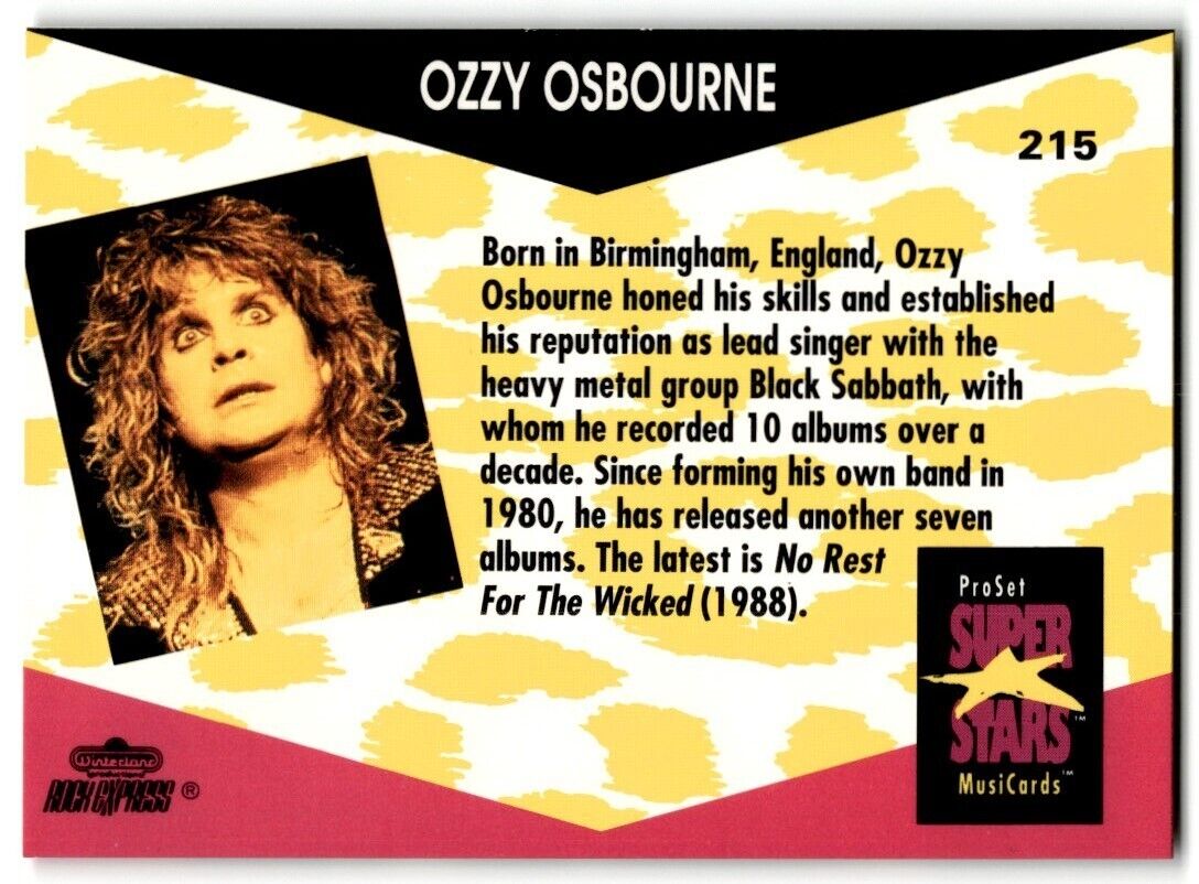 Ozzy Osbourne ProSet Super Star MusiCards (Card #215)