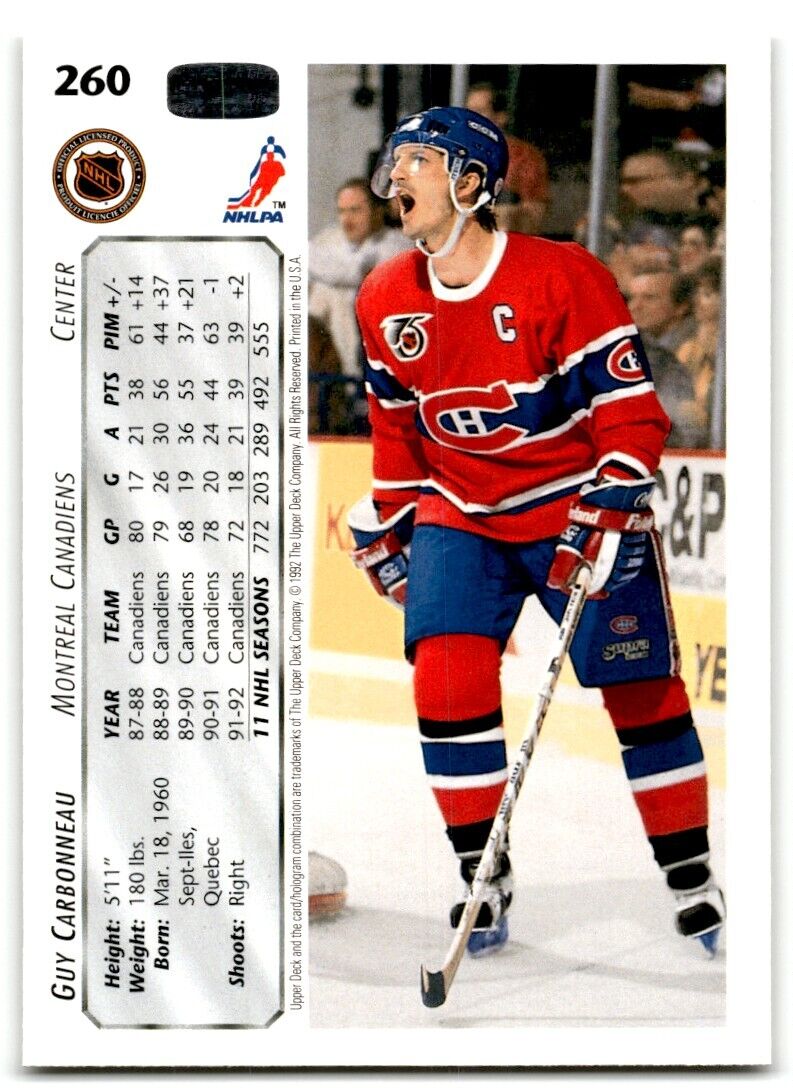 1992-93 Upper Deck Guy Carbonneau Montreal Canadiens #260