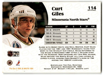 1991-92 Pro Set Curt Giles Minnesota North Stars #114