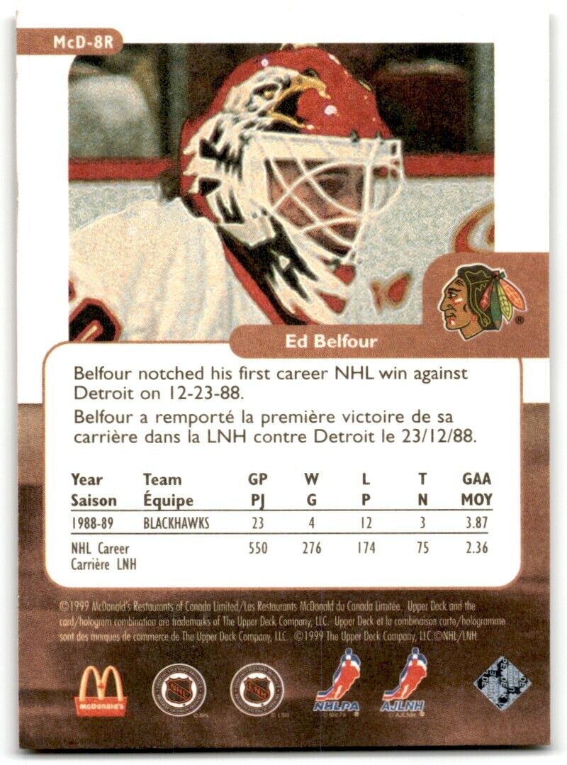 1999-00 Upper Deck Retro McDonald's Ed Belfour Chicago Blackhawks #MCD-8R