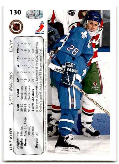 1992-93 Upper Deck Jamie Baker Quebec Nordiques #130