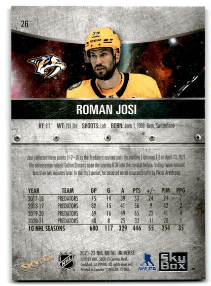 2021-22 Skybox Metal Universe Roman Josi Nashville Predators #26