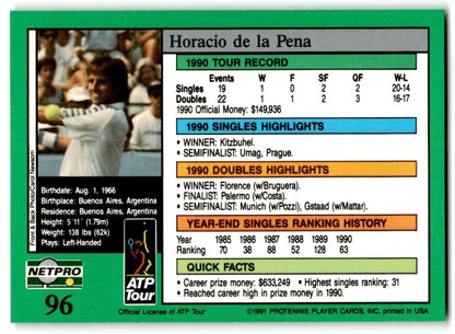 1991 Protennis player Cards Netpro Tour Star Horacio de la Pena #96