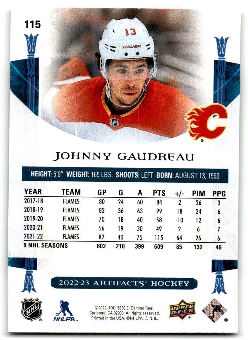 2022-23 Upper Deck Artifacts Leather Johnny Gaudreau Calgary Flames #115