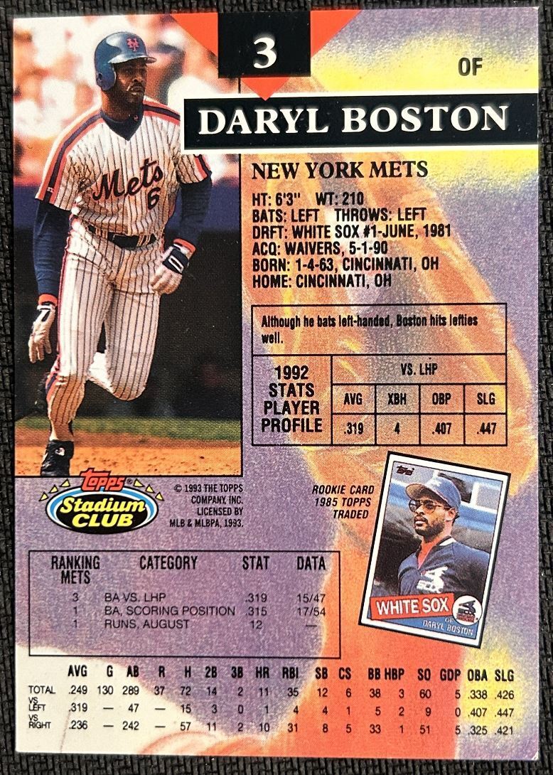 1993 Topps Stadium Club Daryl Boston New York Mets #3