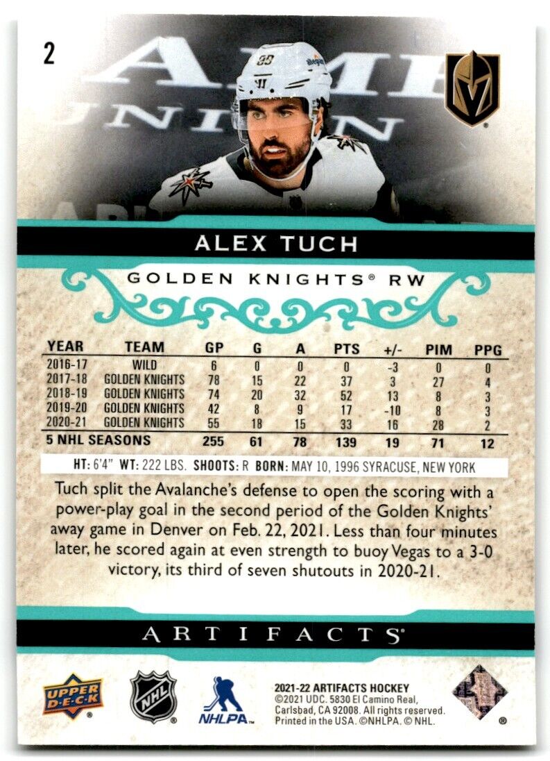 2021-22 Upper Deck Artifacts Alex Tuch Vegas Golden Knights #2