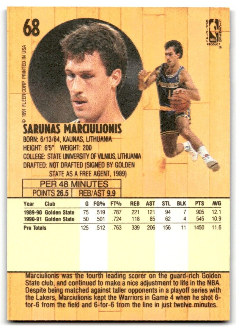 1991-92 Fleer Sarunas Marciulionis Los Angeles Lakers #68