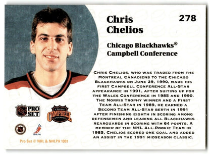 1991-92 Pro Set French Chris Chelios Chicago Blackhawks #278