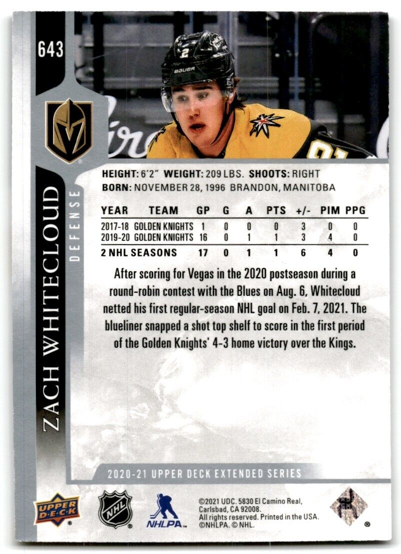 2020-21 Upper Deck Zach Whitecloud Vegas Golden Knights #643