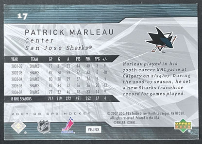 2007-08 SPx Patrick Marleau San Jose Sharks #17