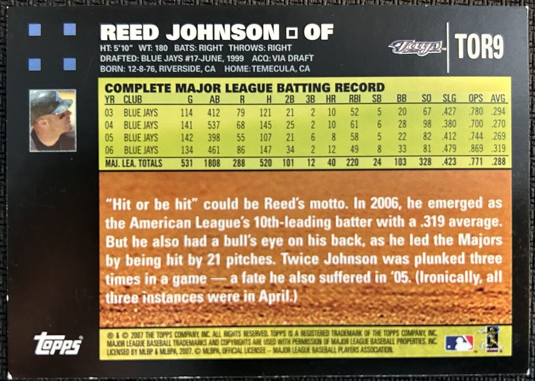 2007 Topps Reed Johnson Toronto Blue Jays #TOR9