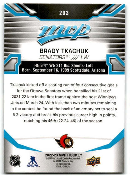 2022-23 Upper Deck MVP Brady Tkachuk Ottawa Senators #203