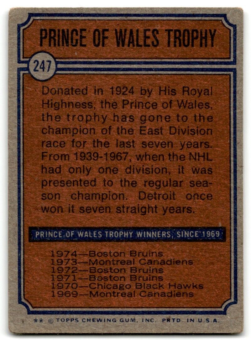 1974-75 Topps Prince of Wales Trophy Boston Bruins #247