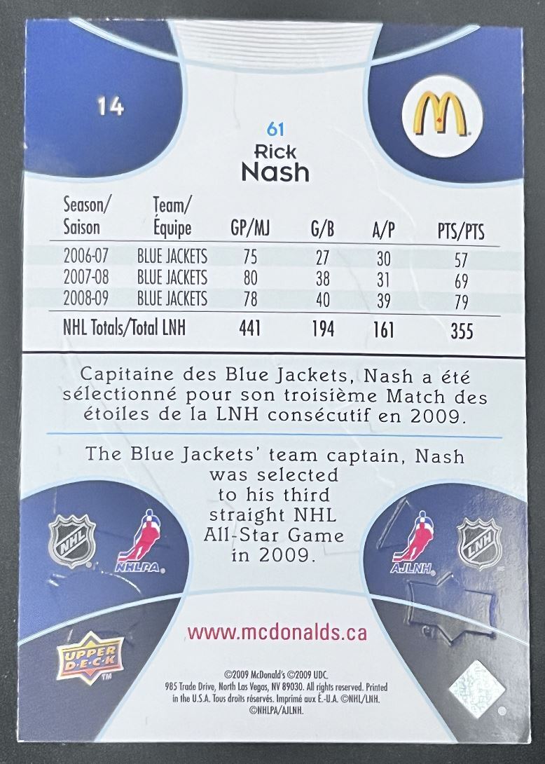 2009-10 Upper Deck McDonald's Rick Nash Columbus Blue Jackets #14