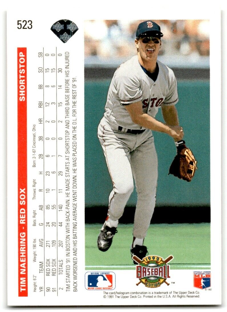 1992 Upper Deck Tim Naehring Boston Red Sox #523