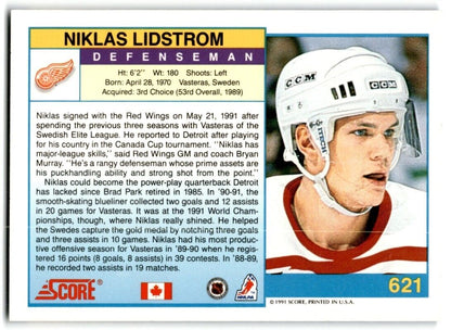 1991-92 Score Canadian English Nicklas Lidstrom Rookie Detroit Red Wings #621