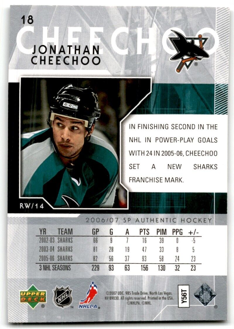 2006-07 SP Authentic Jonathan Cheechoo San Jose Sharks #18