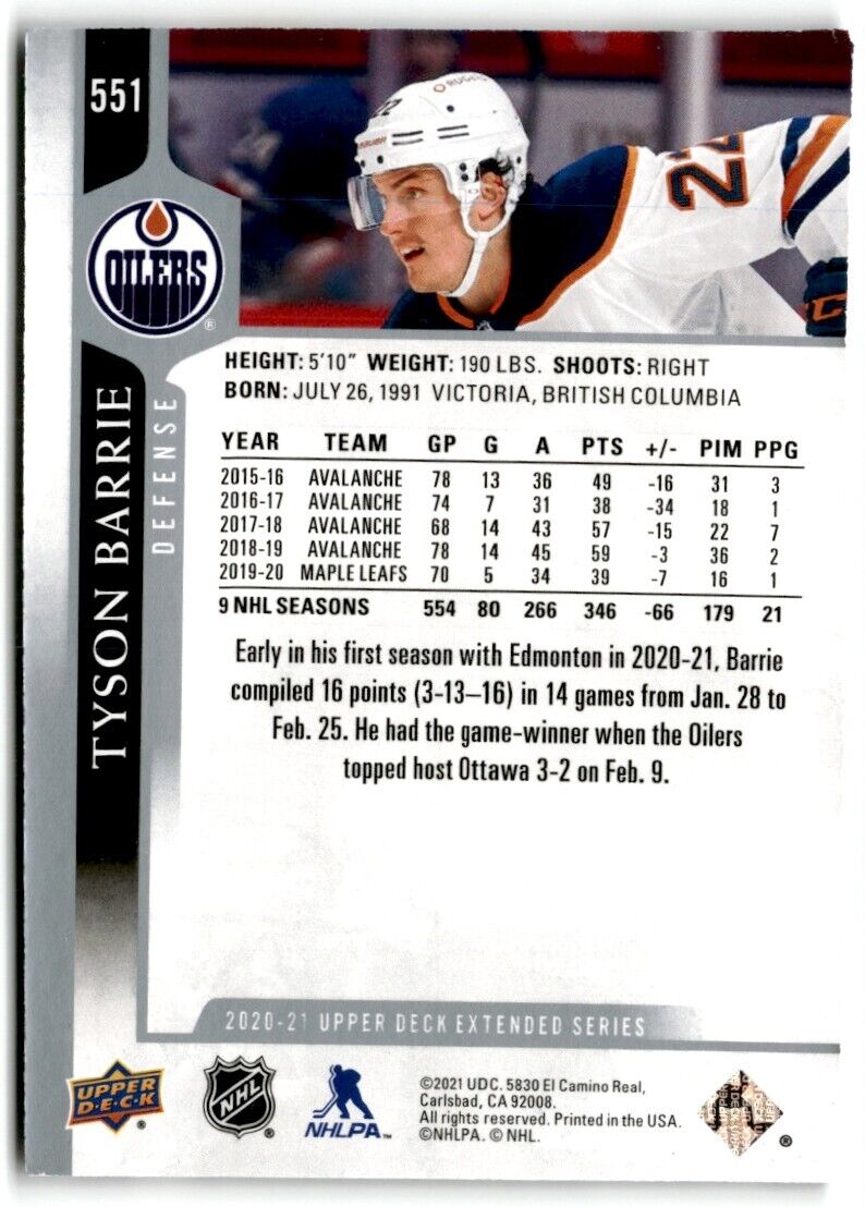 2020-21 Upper Deck Tyson Barrie Edmonton Oilers #551