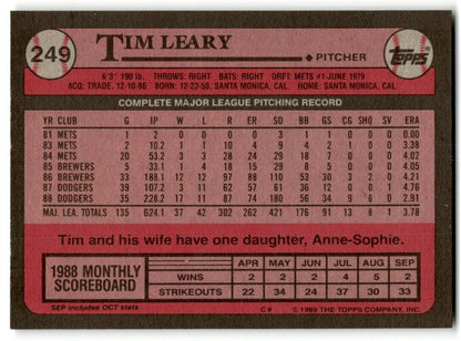 1989 Topps Tim Leary Los Angeles Dodgers #249