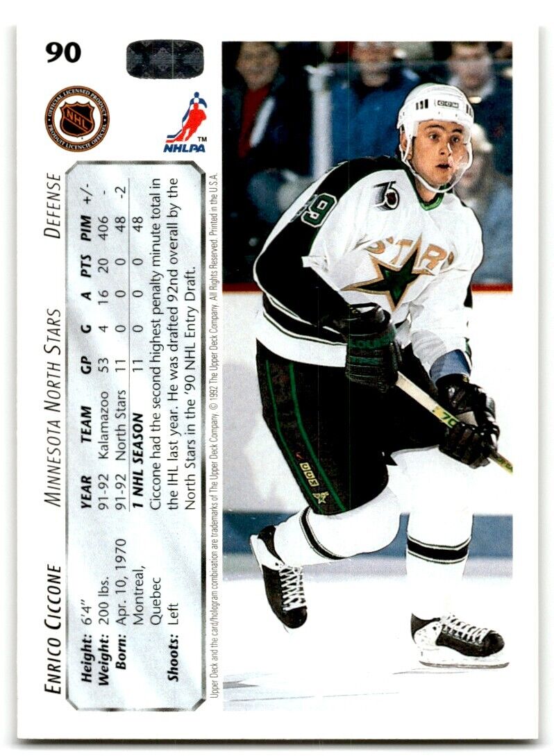 1992-93 Upper Deck Enrico Ciccone Minnesota North Stars #90