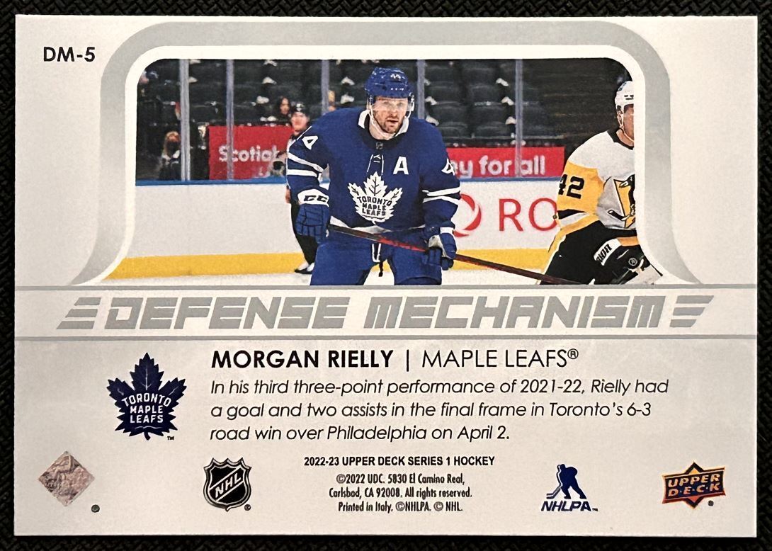 2022-23 Upper Deck Defense Mechanism Morgan Rielly Toronto Maple Leafs #DM-5