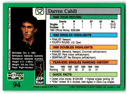 1991 Protennis player Cards Netpro Tour Star Darren Cahill #94