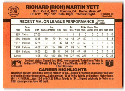 1990 Donruss Rich Yett Cleveland Indians #509