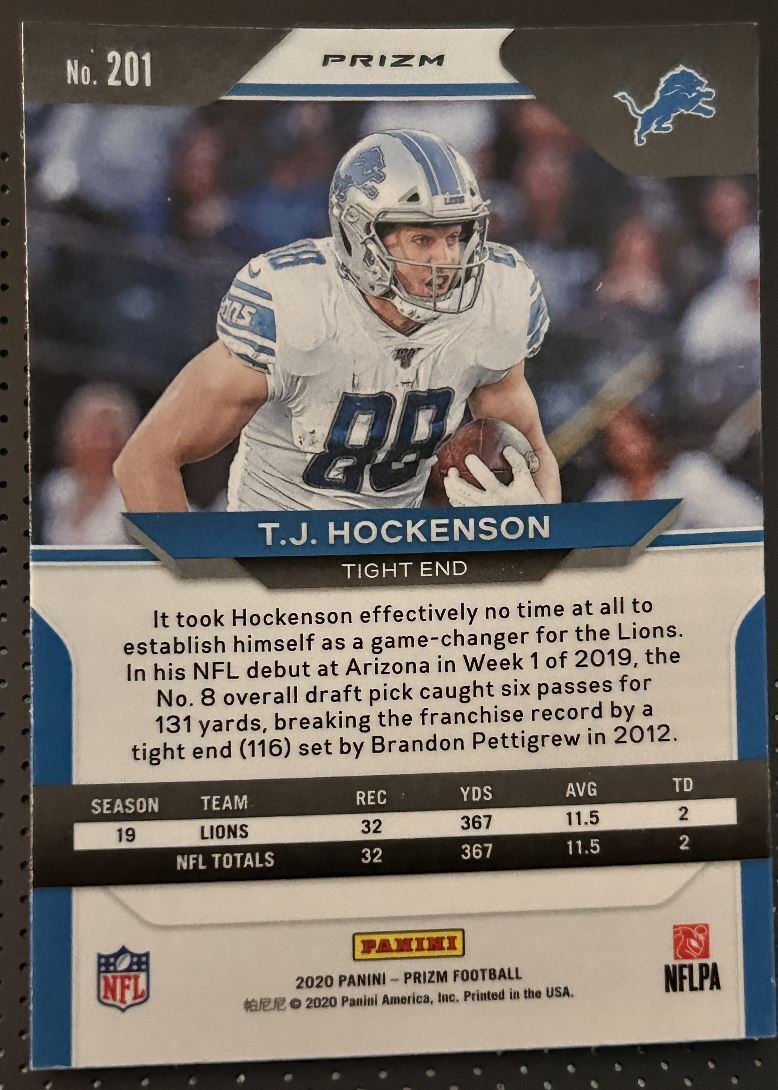 2020 Panini Prizm Orange T.J. Hockenson Detroit Lions #201 Parallel