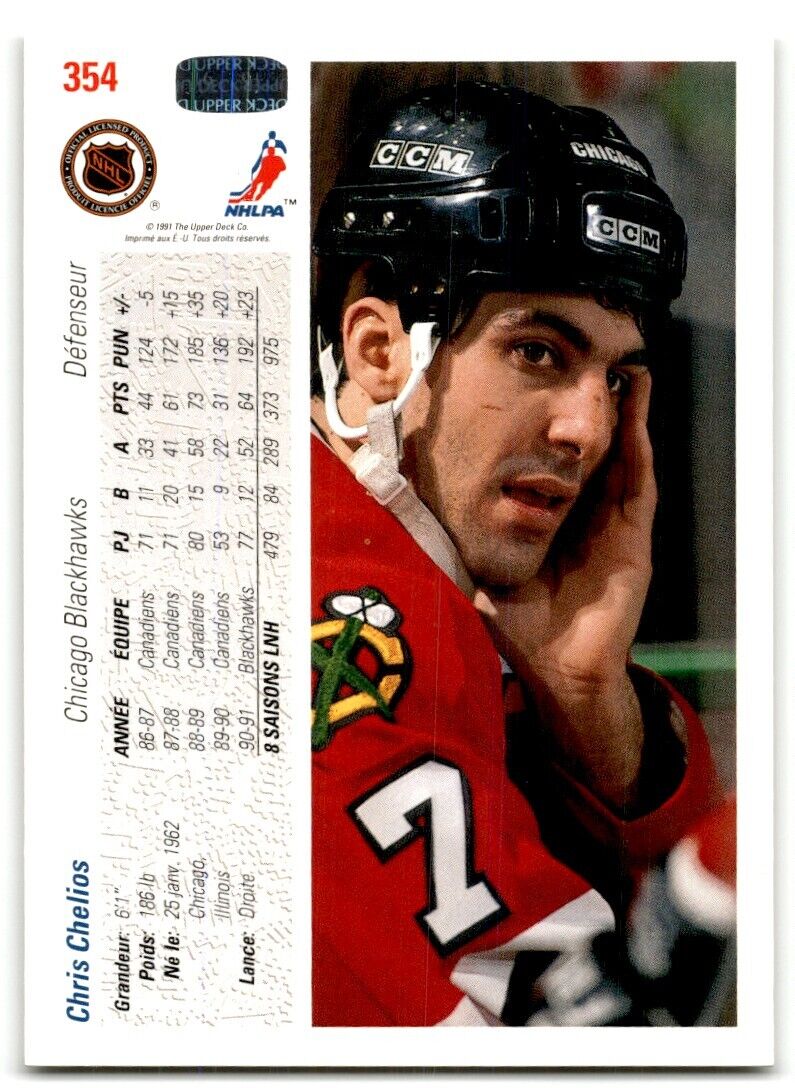 1991-92 Upper Deck Chris Chelios Chicago Blackhawks #354