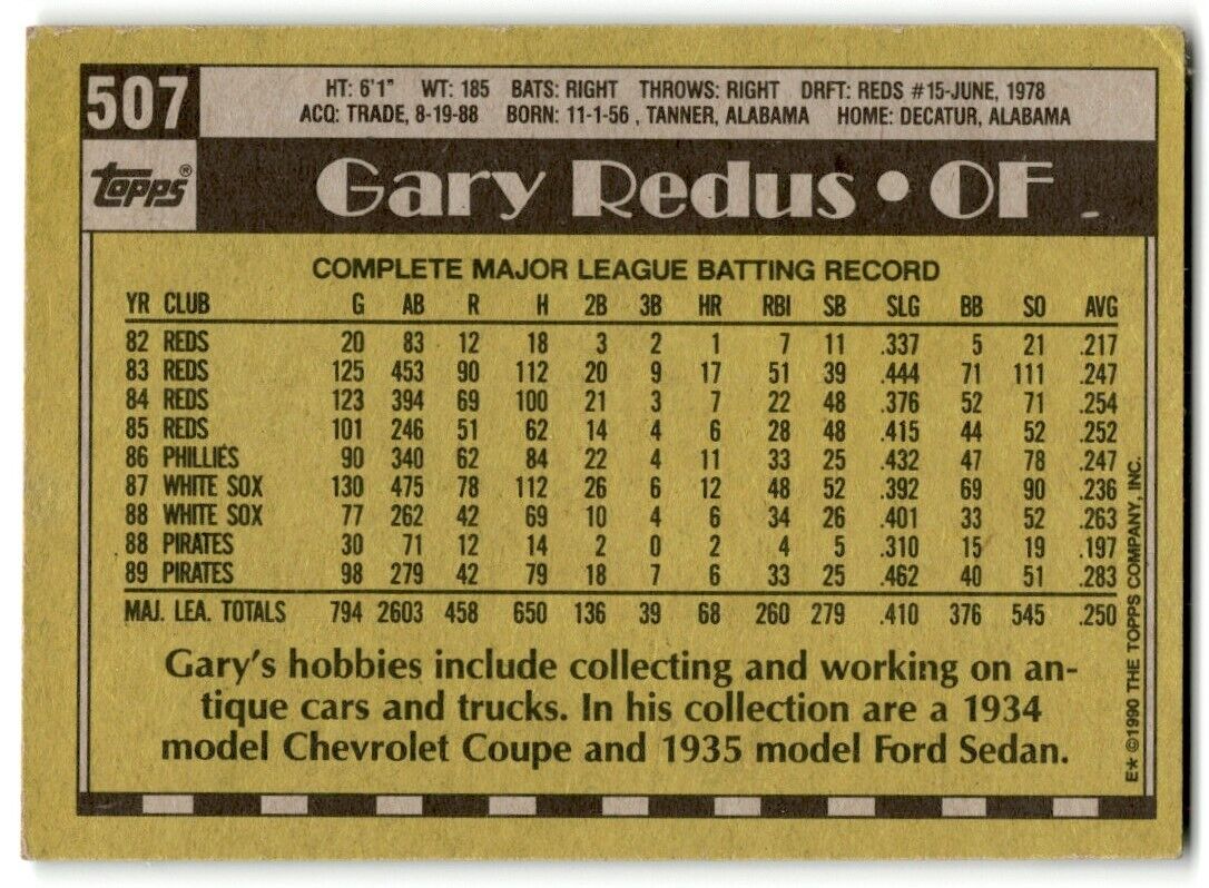 1990 Topps Gary Redus Pittsburgh Pirates #507