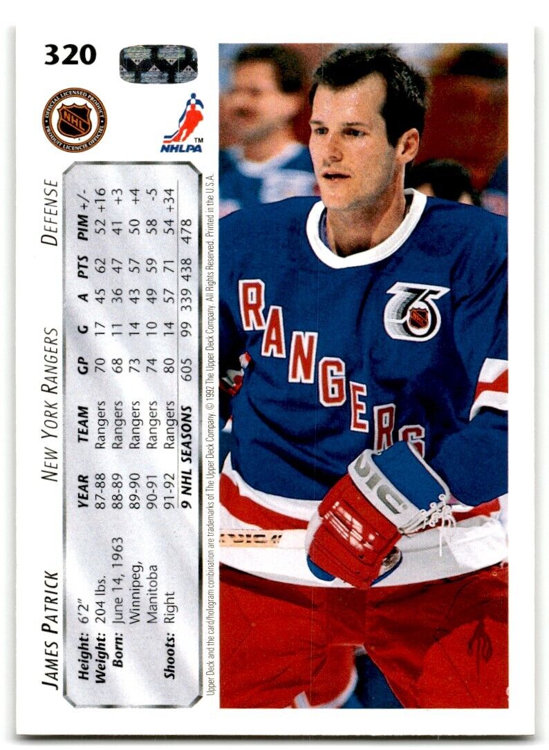 1992-93 Upper Deck James Patrick New York Rangers #320