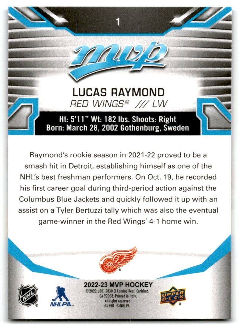 2022-23 Upper Deck MVP Lucas Raymond Detroit Red Wings #1