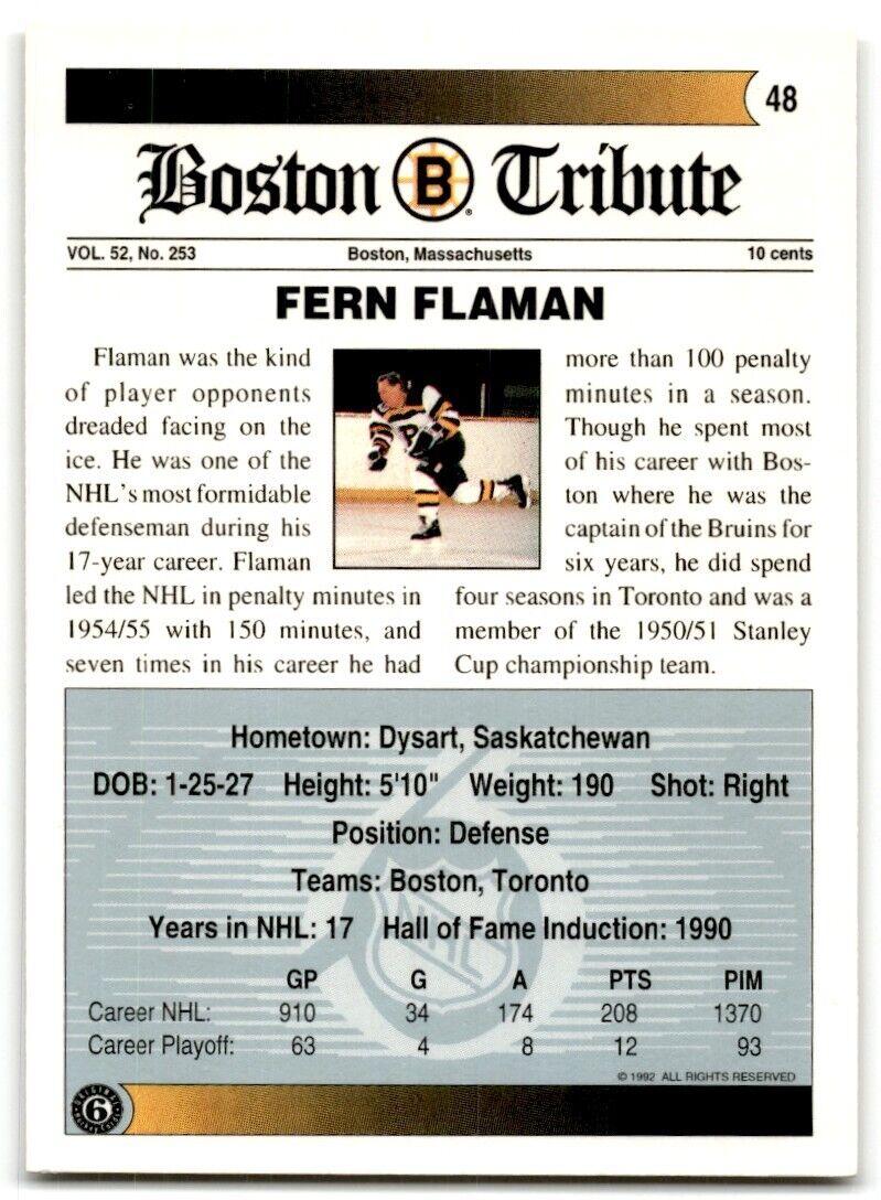 1991-92 Ultimate Original 6 French Fern Flaman Boston Bruins #48