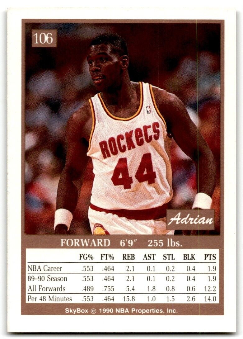 1990-91 SkyBox Adrian Caldwell Rookie Houston Rockets #106