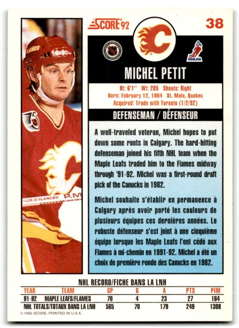 1992-93 Score Michel Petit Calgary Flames #38