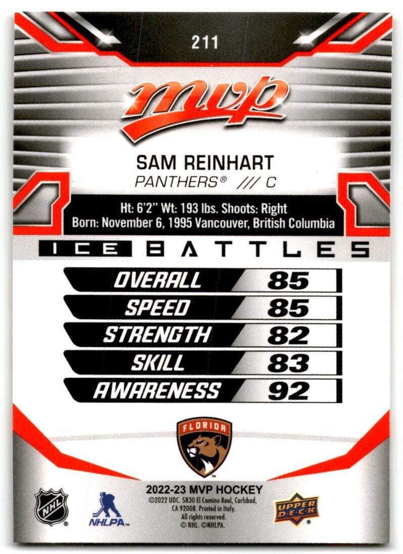 2022-23 Upper Deck MVP Ice Battles Sam Reinhart Florida Panthers #211