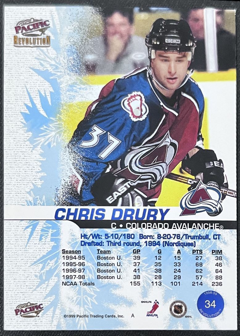 1999-00 Pacific Revolution Chris Drury Rookie Colorado Avalanche #34