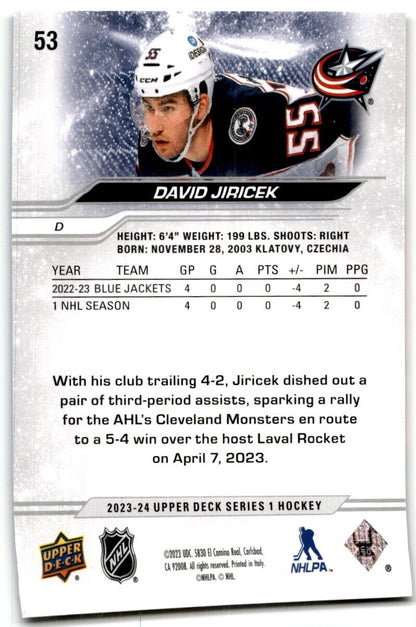 2023-24 Upper Deck David Jiricek Columbus Blue Jackets #53