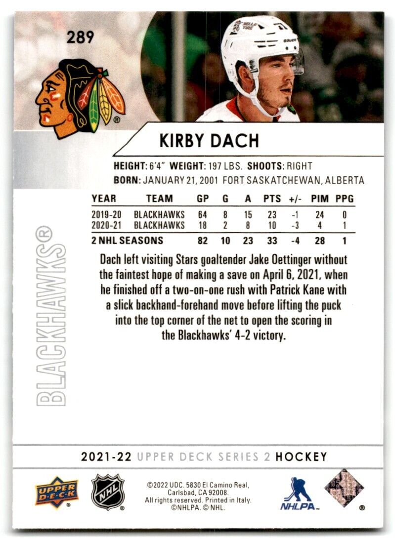 2021-22 Upper Deck Kirby Dach Chicago Blackhawks #289