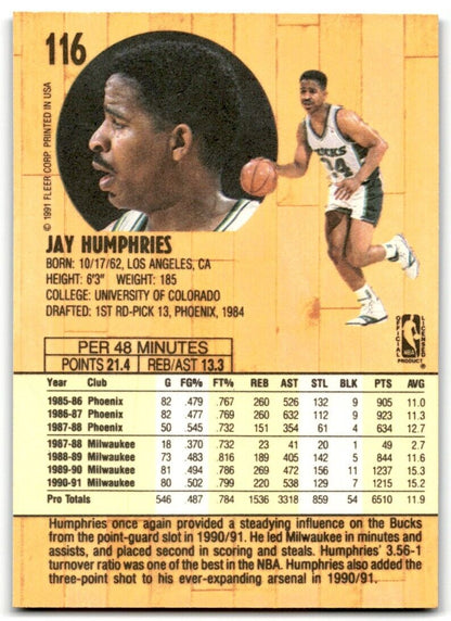 1991-92 Fleer Jay Humphries Milwaukee Bucks #116